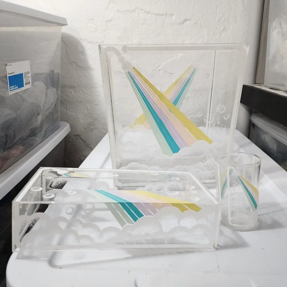 Rare 3-Piece Vintage 1980s Memphis Style Lucite Acrylic Bathroom Vanity Set